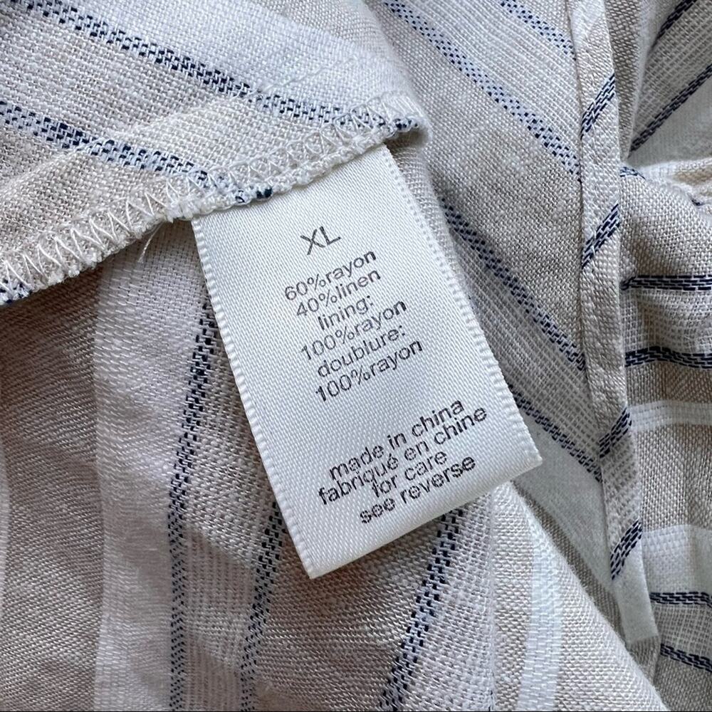Ronny Kobo Joslyn Beige Striped Linen Blend Ruched Mini Dress Women’s Size XL - Picture 11 of 12